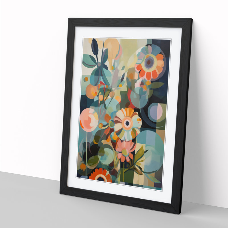 Retro Flowers Vol.11 - Single Picture Frame Print, 46cm H x 34cm W x 2cm D, Oak