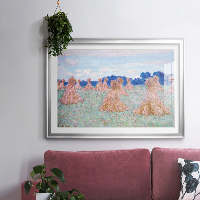 Meules de foin à Giverny, 1894, reproduction encadrée avec biseau mat et verre, Argent, H 15 po x l 21 po x P 1,5 po