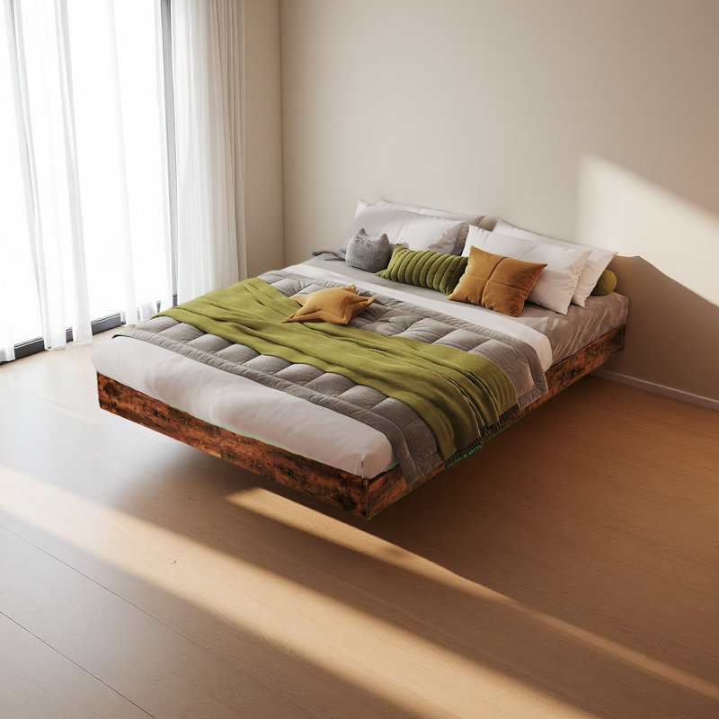Floating Bed Frame With LED Lights, Heavy Duty Metal Platform, King
