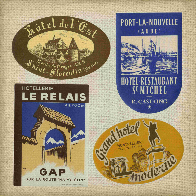 Collage de voyage rétro II, H 36 po x l 36 po