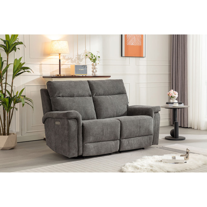64.6" Upholstered Modern Power Reclining Loveseat Sofa With Adjustable Lumbar Support & Headrest, Gray Polyester Blend