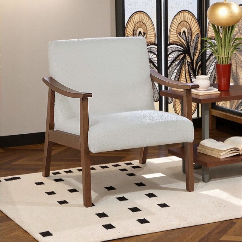 Chaise d'appoint Mid-Century moderne - Revêtement en laine et structure en bois