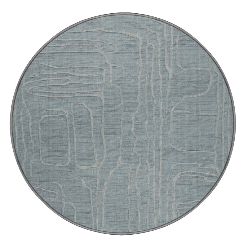 Tapis abstrait gris lavable à la machine, Rond 7 pi