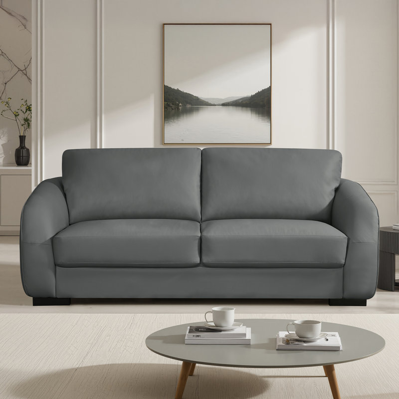 Aleyha Compact Leather Sofa, 3, Cream