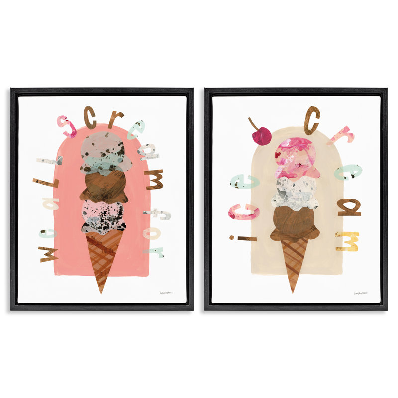 «Bright Pastels Ice Cream», ensemble de 2 toiles flottantes encadrées par Haley Knighten, Cadre flottant noir de jais