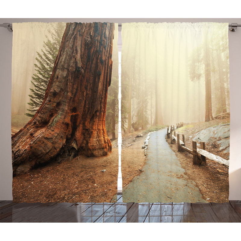 Forest with Giant Tree Body Landscape Graphic Print Semi-Sheer Rod Pocket Curtain Panels, 54" W x 84" L