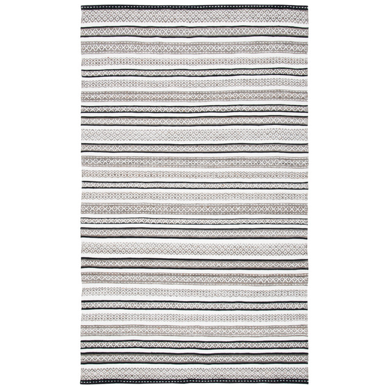Tapis rayé kilim 102 noir / ivoire, Rectangle 3 pi x 5 pi