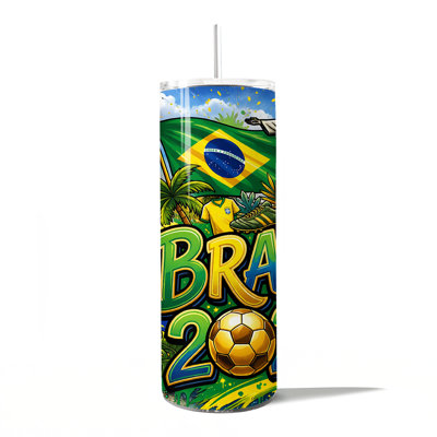 Gobelet Brésil 2026 Coupe du monde de football avec couvercle et paille en acier inoxydable, tasse de football pour les fans