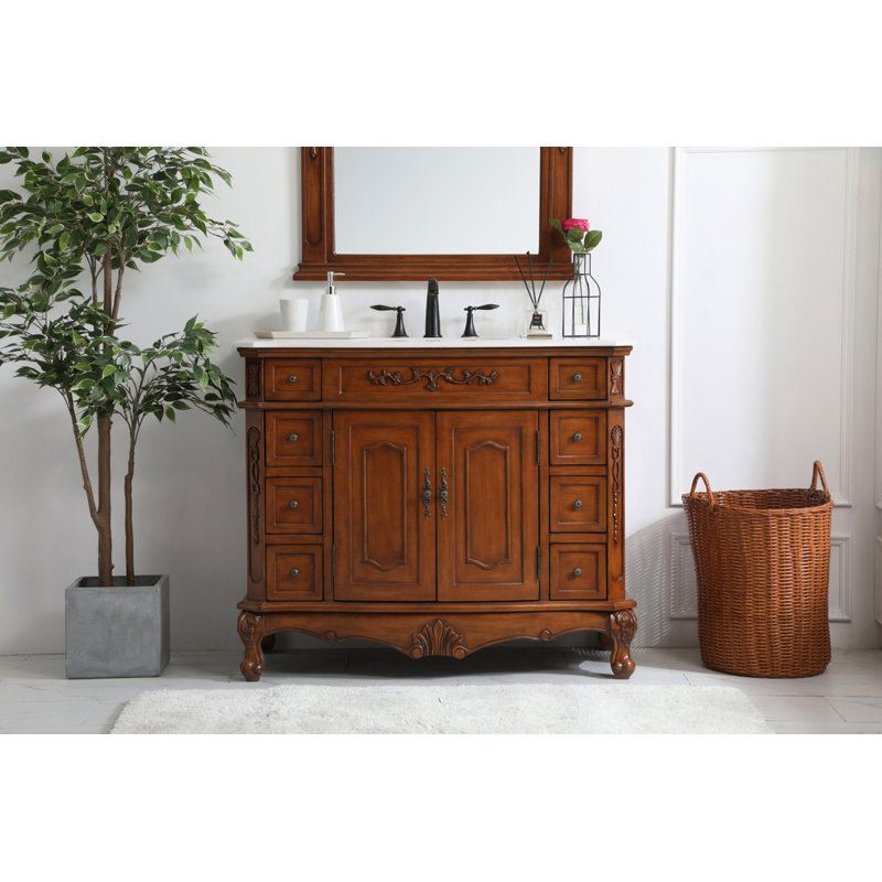 Ensemble de meuble-lavabo simple 42 po Lunette, Teck, Blanc Ivoire