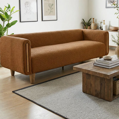 Canapé moderne à 3 places de 78,7 po de largeur, canapé rembourré Boucle avec accoudoirs décoratifs en bois et pieds en bois d'hévéa, ressorts ensachés et support en mousse, capacité de 300 lb pour le salon