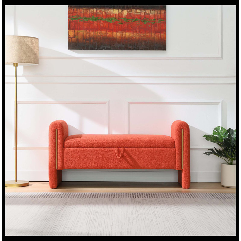 Banc de bout moderne avec accoudoirs et rangement, grand tabouret de repose-pieds rembourré, banc de meuble-lavabo de fenêtre confortable pour salon, chambre à coucher, dortoir, table basse, crème Teddy