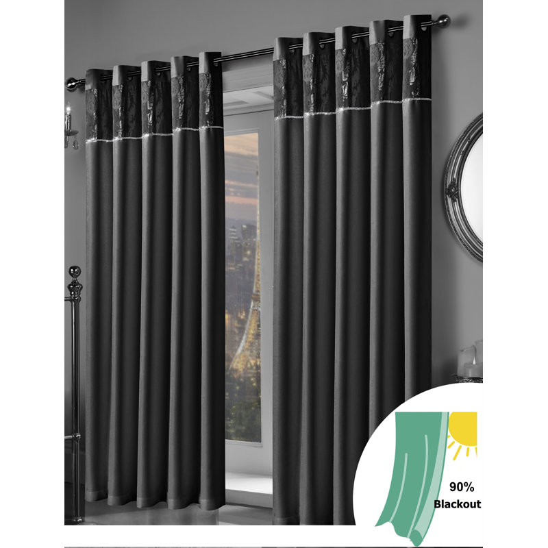 Longhin Room Darkening Curtain Pair, Black, Width 165 cm x Drop 137 cm