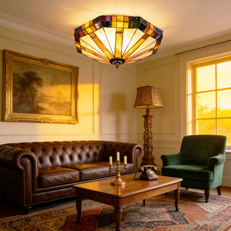 3 Light Dimmable Retro Geometric Tiffany Ceiling Light