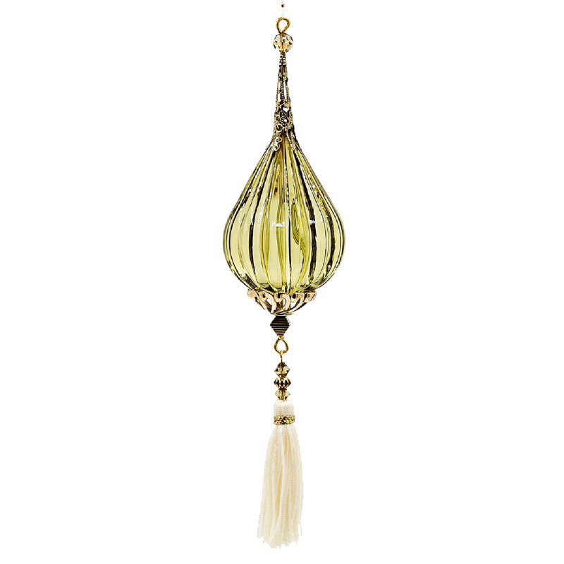 8.7" Bronze and Ivory Acrylic Teardrop Tassel Ornaments - Set of 12