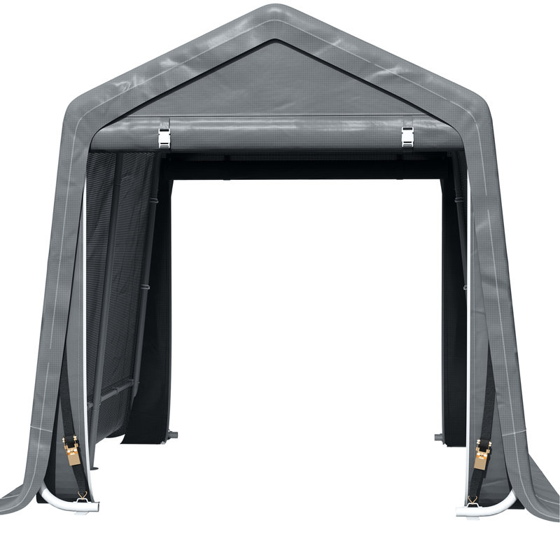 Espace de rangement pour abri d'auto robuste, 9 pi x 8 pi, avec couvercle et portes à fermeture à glissière, garage gris foncé pour outils de vélo, couverture de piquets de sol, moto