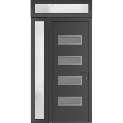 Front Exterior Prehung uPVC Metal-Plastic Manux 8113 Antracite Grey Side and Top Sidelite Transom Office Commercial and Residential Doors Entrance Patio Garage 52 x 94 (W36+16 x H80+14) Left hand Inswing