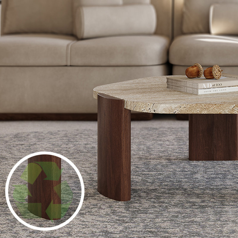 Simple cave stone solid wood coffee table, 13.8" H x 23.6" L x 23.6" W, Black
