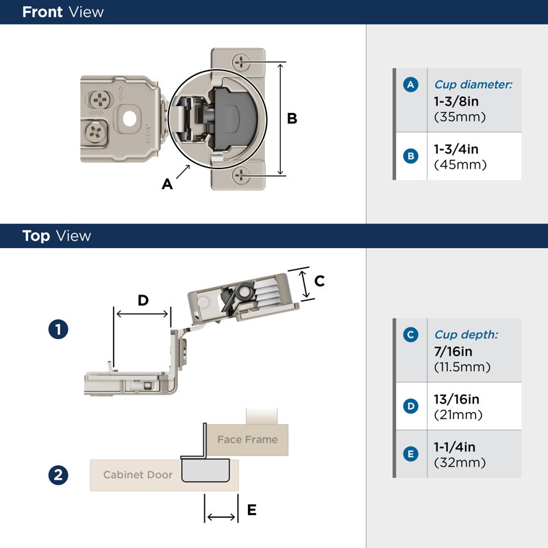 Nickel Soft Close 1-1/4 Inch Overlay Concealed Cabinet Hinge
