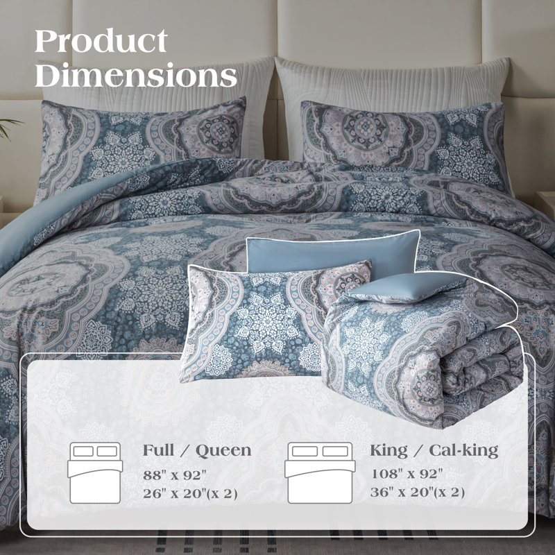 Printed Comforter Set With 100% Cotton Cover, King Comforter + 2 Standard Pillowcases
