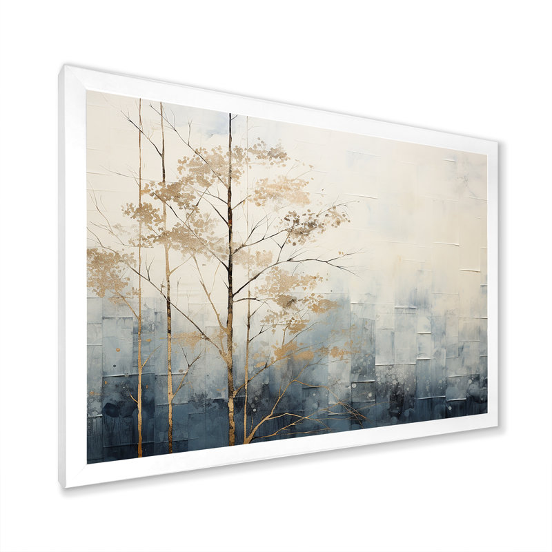Minimalisme, forêt bleue et blanche sur toile, H 16 po x l 32 po x P 1 po, Cadre simple blanc