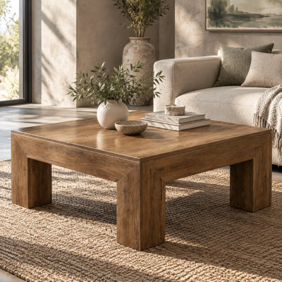 Natural Wood Square Cocktail Table, Farmhouse Accent Center Coffee Table