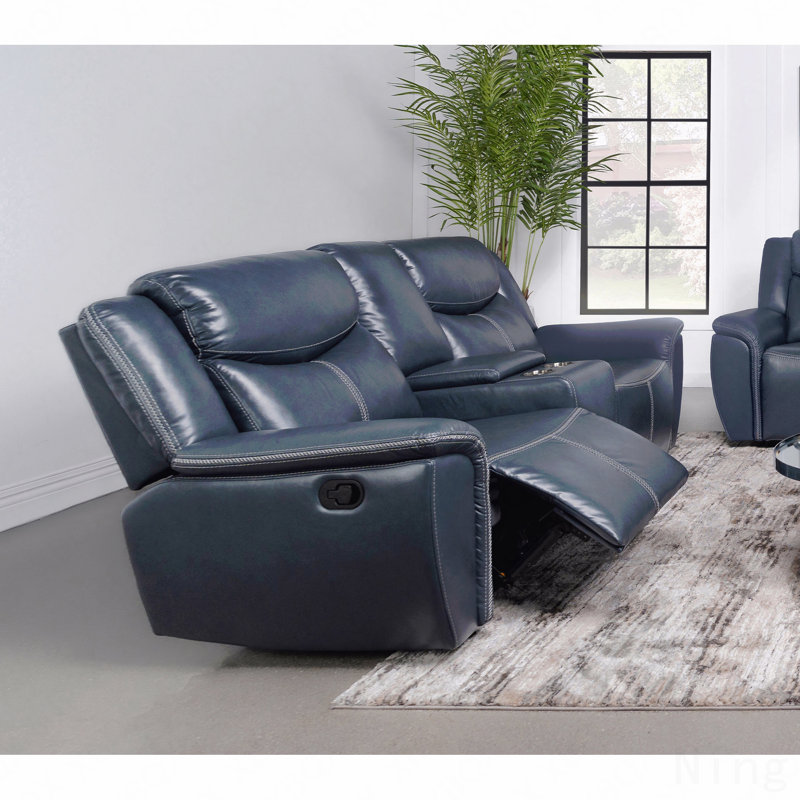 Blue Motion Reclining Loveseat With Console