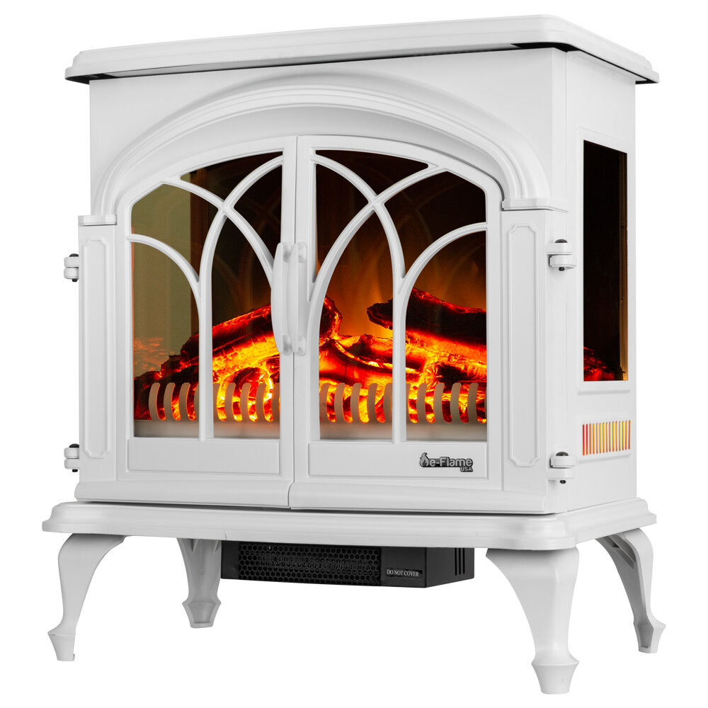 HOMCOM 23 Electric Infrared Fireplace Stove, Freestanding Fireplace Heater with Realistic Flame, Adjustable Temperature, Timer, Remote Control, White