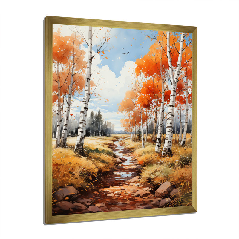 Daveyon Birch Woods Autumn Whispers VI, H 32 po x l 24 po x P 1 po, Encadrement doré