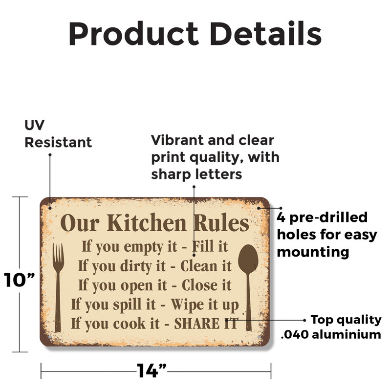 Enseigne en aluminium 10 po x 14 po Our Kitchen Rules