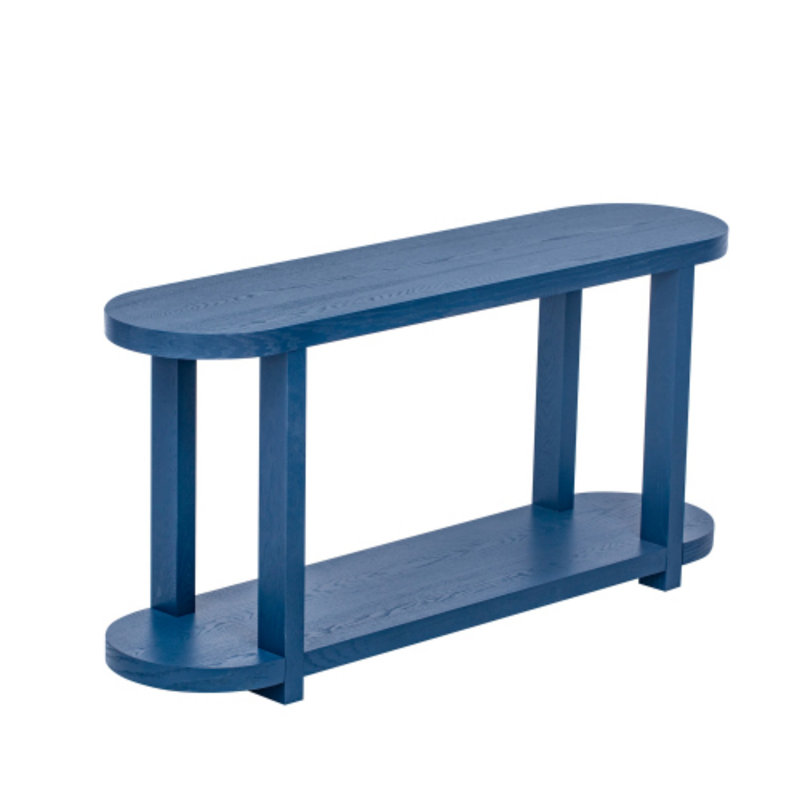 Uniquely designed entryway table with streamlined tabletop design, Navy Blue