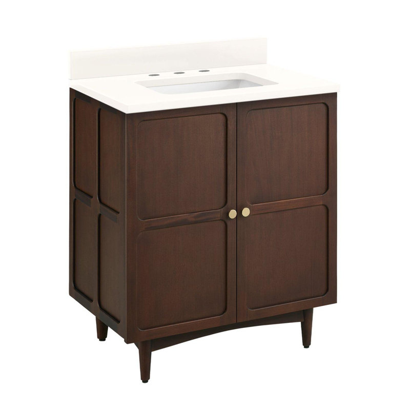 Delavan 30" Single Bathroom Vanity, Feathered White Quartz, 8" Widespread, Rectangular 