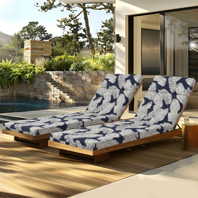 Ensemble de 2 coussins de chaise longue pour l'intérieur et l'extérieur, avec coussin pour meubles d'extérieur avec attaches, coussin de patio pour la pelouse, la piscine et la plage, feuille bleu marine 75 po x 22,8 po x 2 po