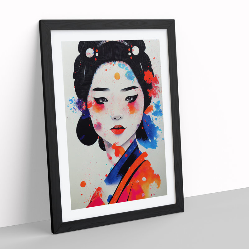 Paint Splashed Geisha No.3 - Wall Art, Black Framed, 64cm H x 46cm W x 2cm D