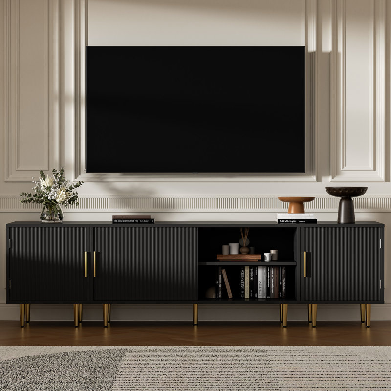 Modern Entertainment Center For Up To 80" TV, TV Stand With Storage Cabinet For Living Room, Bedroom, Black