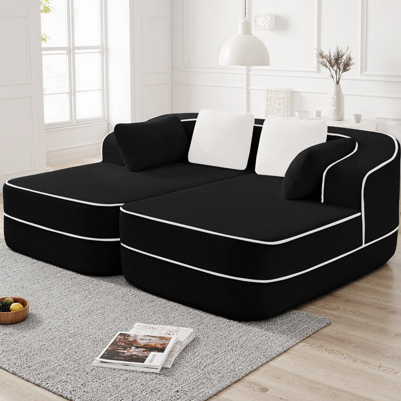 Canapé 77,2 po en tissu Teddy sans assemblage avec double chaises, canapé-lit 32D haute densité en éponge, sensation de nuage moelleux, couleur contrastante et design symétrique