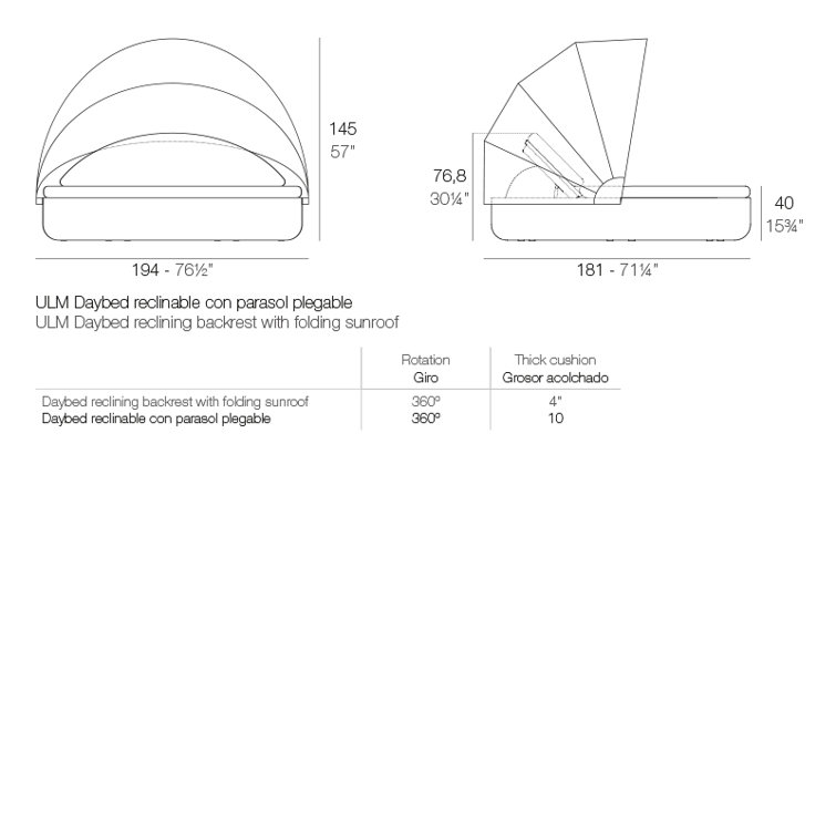 Vela - Daybed with Reclining Backrest and Folding Canopy - 76.5"x71.25" - Basic