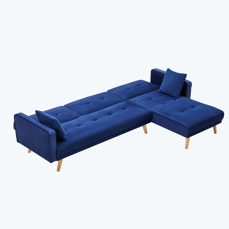 Canapé modulaire rembourré 3 pièces Amirea, Velours bleu, Right