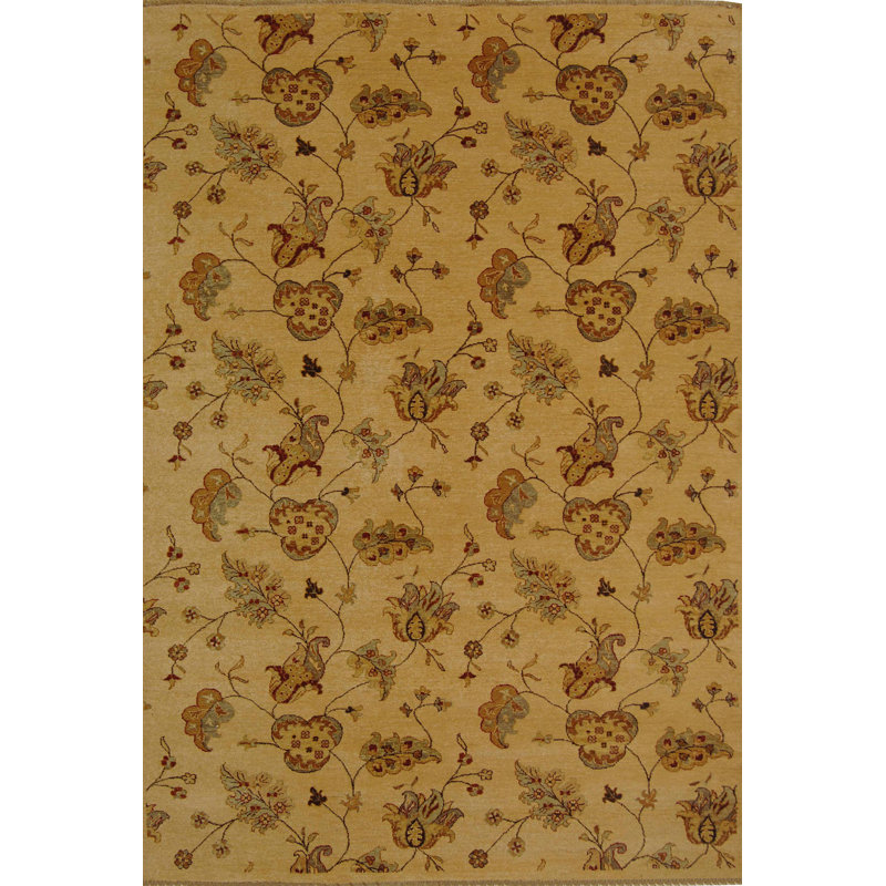 Agra Hand-Knotted Wool Beige/Yellow Area Rug, Rectangle 8' x 10'