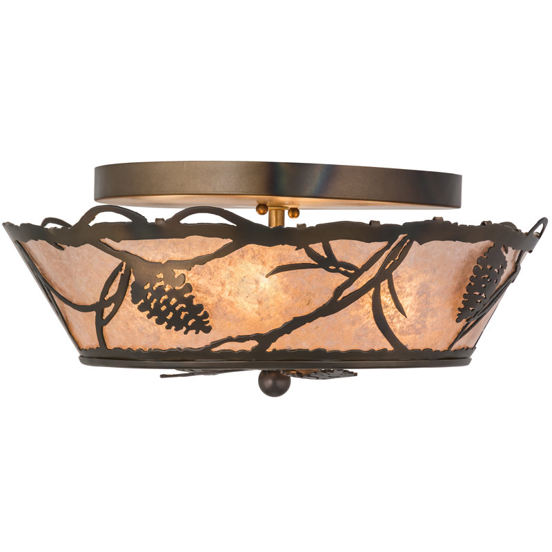 2 - Light Semi Flush Mount, Silver Mica, Dark Burnished Antique Copper, 6.5" H x 16" W x 16" D