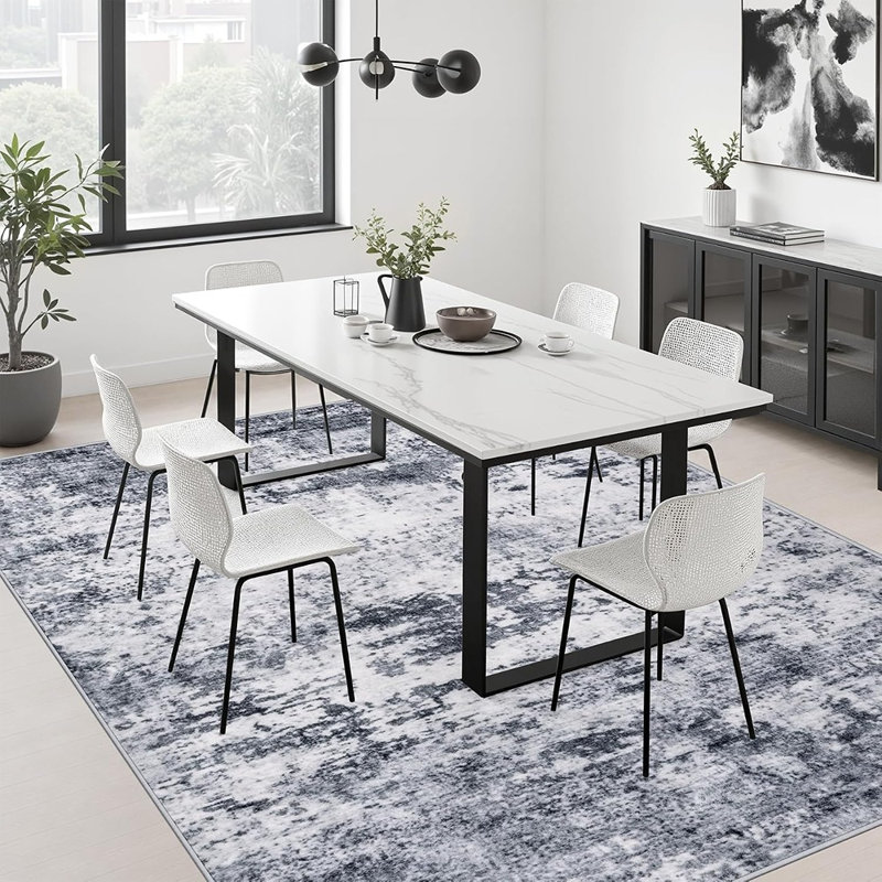 Tapis gris moderne et abstrait lavable, tapis doux antidérapant à faible épaisseur pour le salon et la chambre à coucher