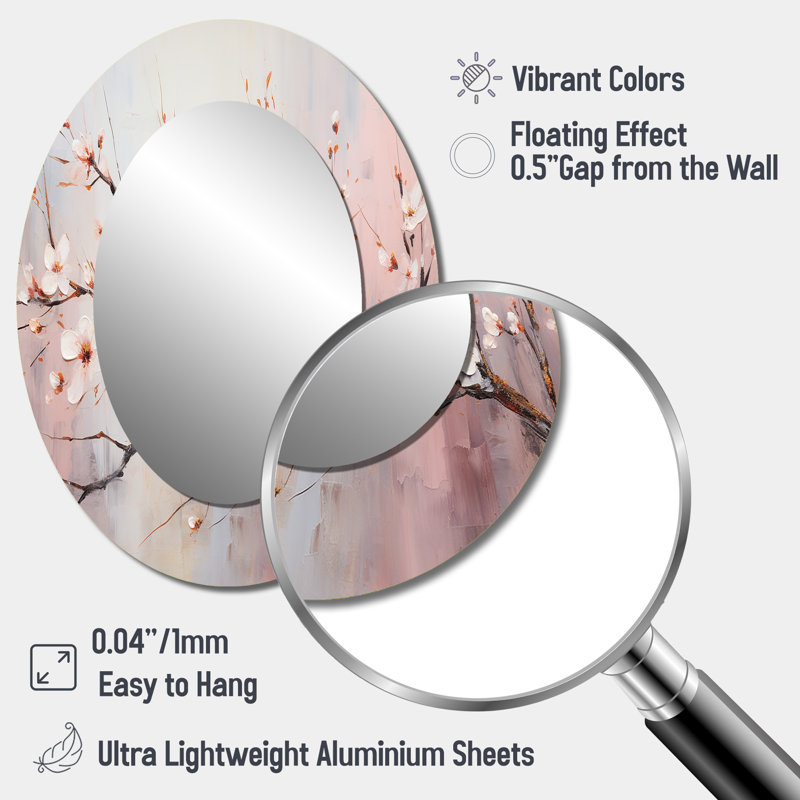 Miroir mural ovale rose et blanc, H 40 po x l 30 po