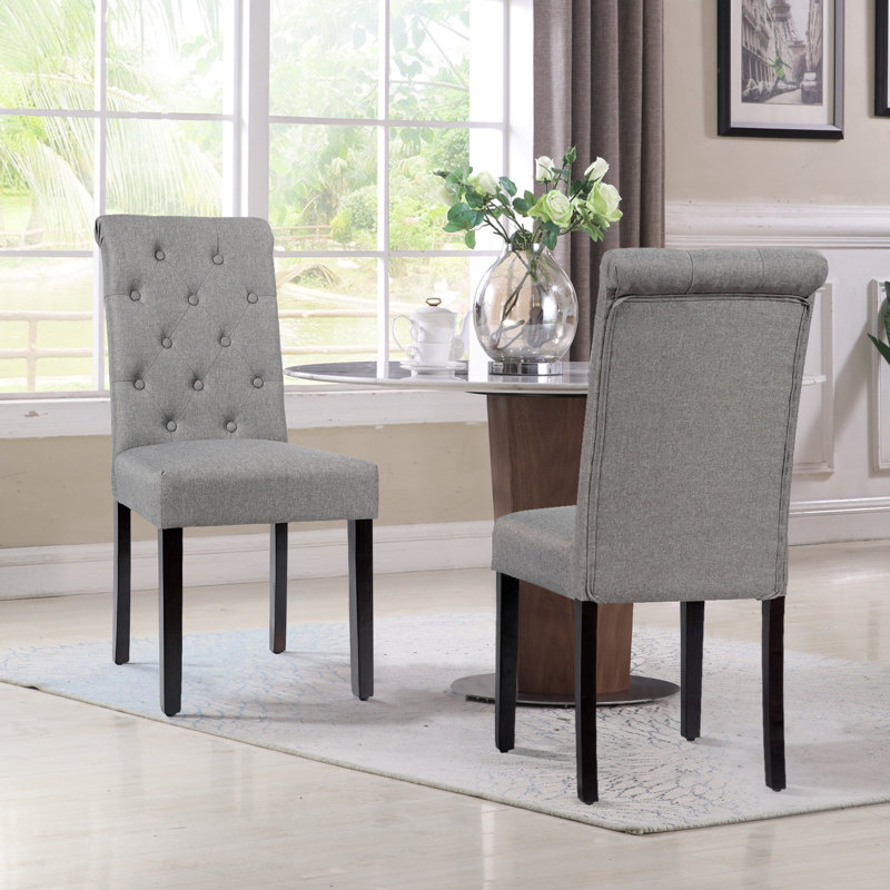 Linen Tufted Back Dining Chair, Gray, Black