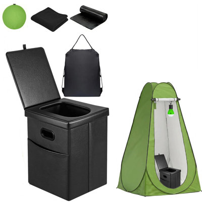 Trousse de toilette portative pour camping, commode pliante robuste de 440 lb avec tente d'intimité instantanée, pot de secours extérieur avec lanterne à DEL et sac de transport, pour voyage en voiture