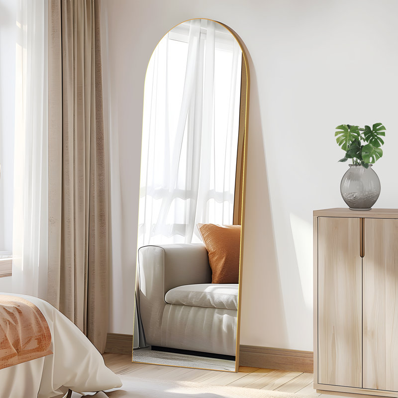Luziano Solid Wood Arch Wall Mirror, Gold, 65" x 24"