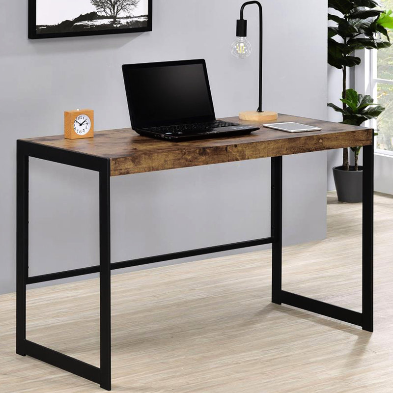 Bureau à structure en métal bronze industriel avec dessus en muscade antique - Cadre fonctionnel pour espace de travail