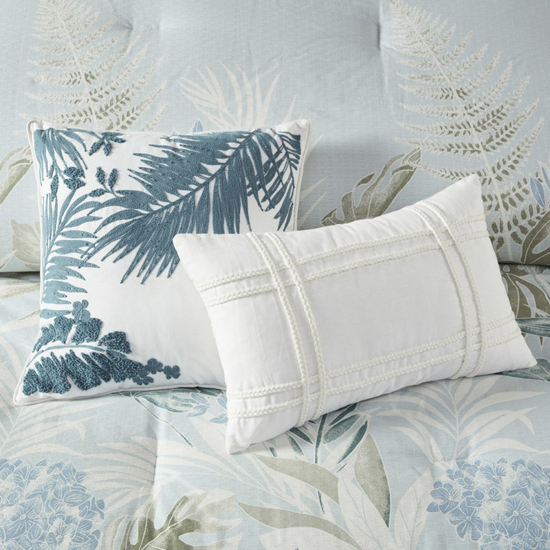 Édredon bleu 6 pièces avec coussin décoratif - literie à imprimé tropical pour un abri côtier tranquille