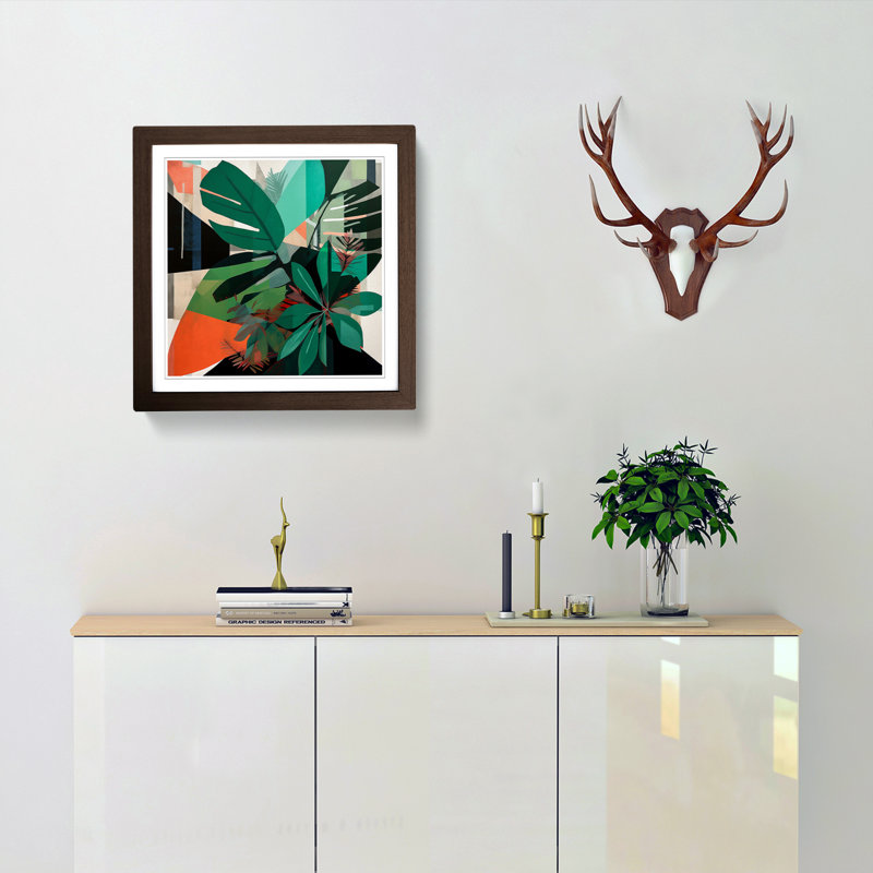 Tropical Leaf Suprematism No.1 - Single Picture Frame Print on Wood, Walnut