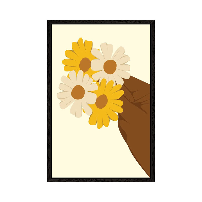 Hand Holding Flower 1 Piece Wall Art on Canvas, 101.6 cm H x 66.04 cm W x 4.445 cm D, Black Floater Framed