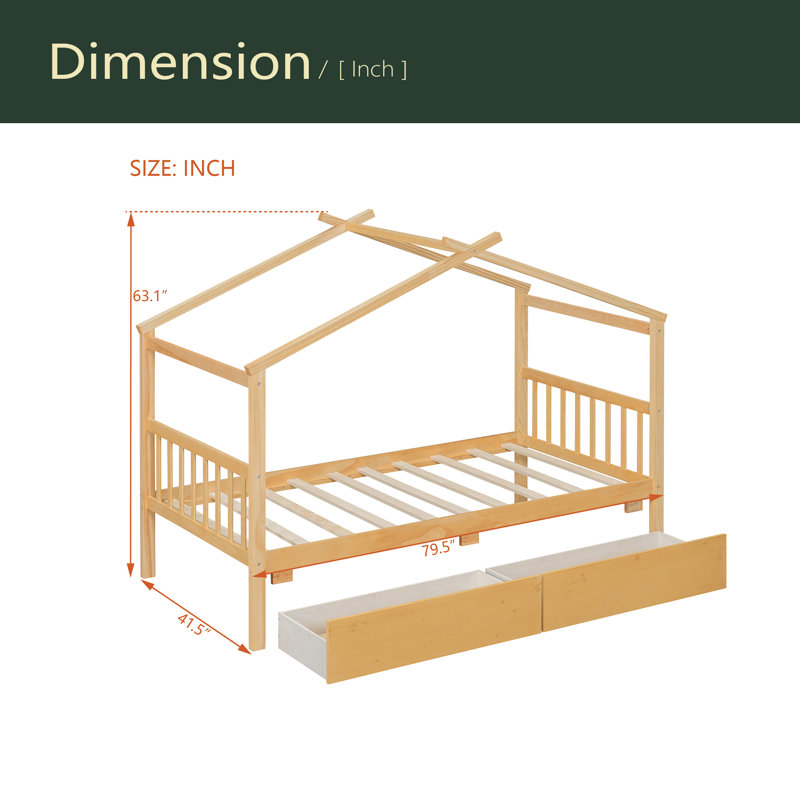 Lit en bois avec tiroirs, Lit simple