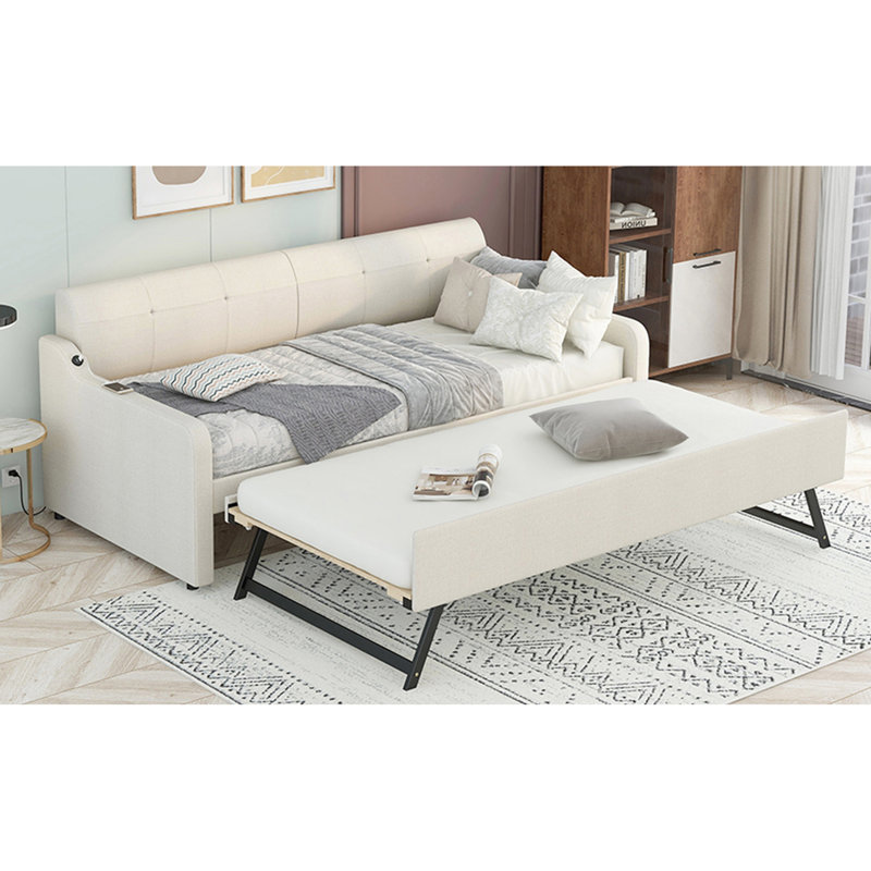 Lit de jour simple avec couchette et douille - Beige Placid et charge élégante